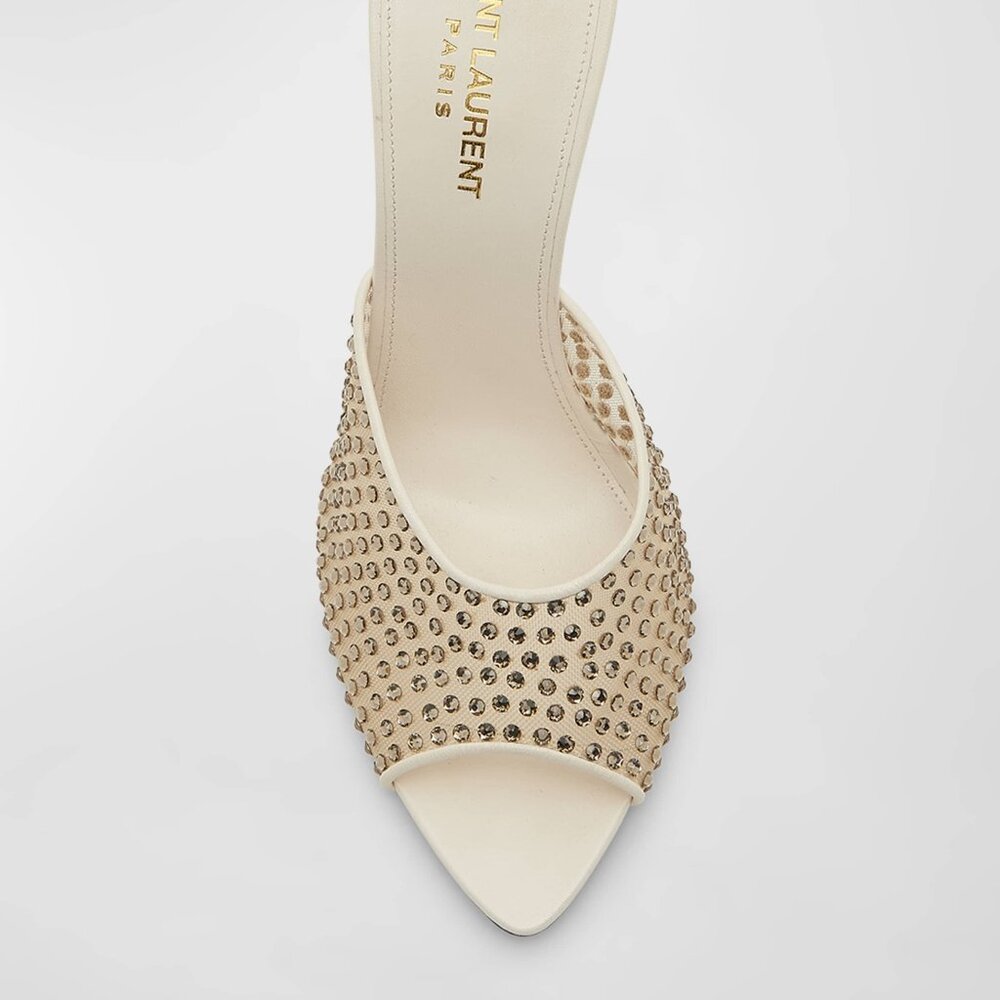 SAINT LAURENT Gippy Crystal Mesh Stiletto Mules Color Nude & Crystal 40 - Picture 2 of 16